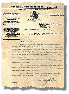 Vertrag mit der Vaterländischen Versicherung 1926