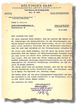 Geburtstagsbrief von der Kölnischen Glasversicherung 1948